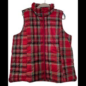 Land's End Red Plaid Down Puffer Vest - XL NWT